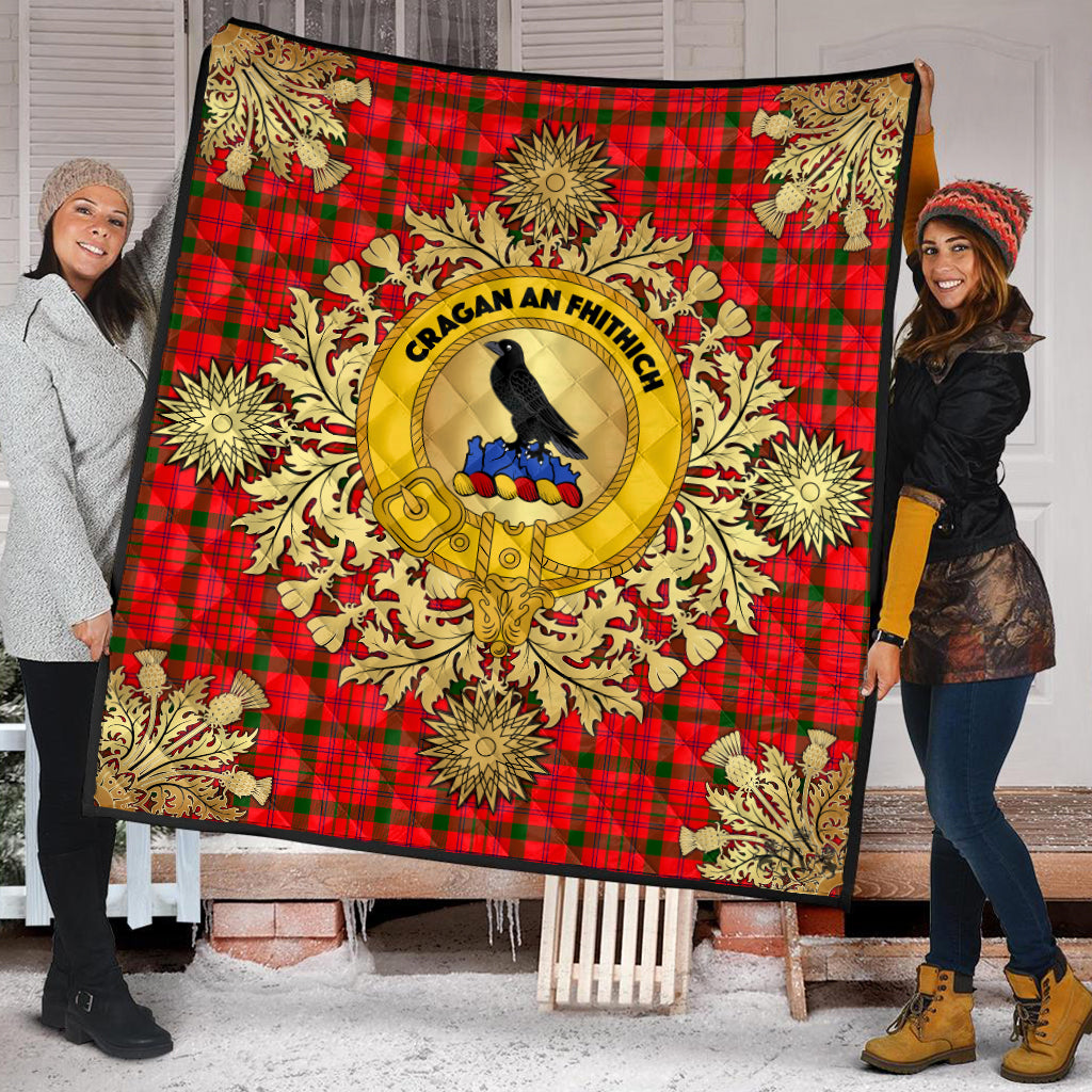 MacDonnell Of Keppoch Modern Tartan Crest Premium Quilt - Gold Thistle Style