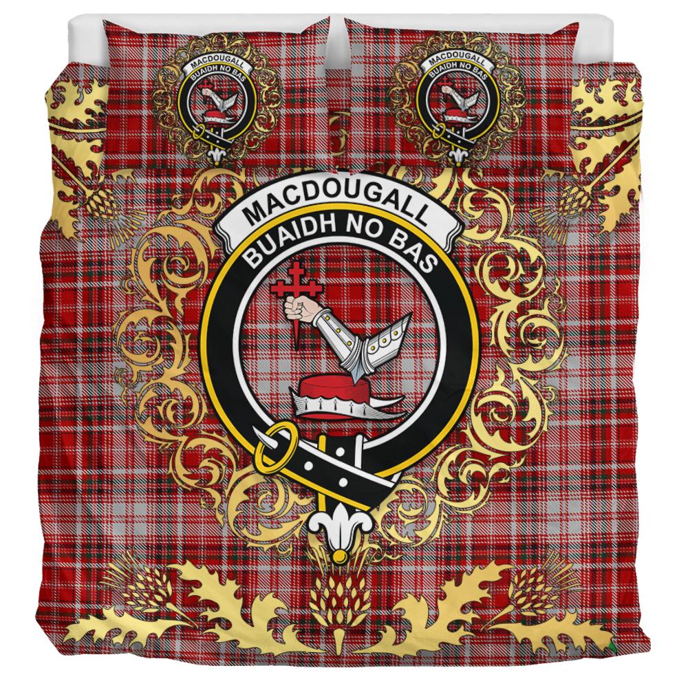 MacDougal Dress Tartan Crest Bedding Set - Golden Thistle Style