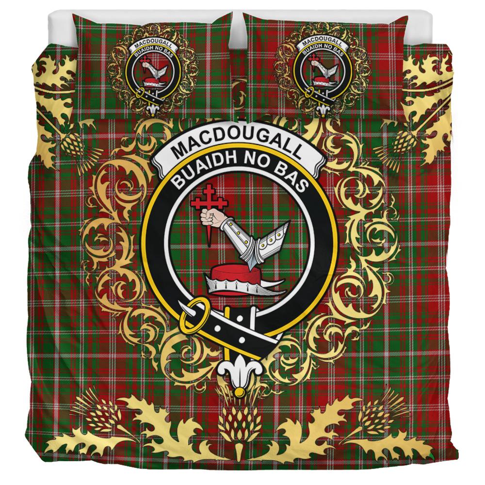 MacDougall Lochcarron Tartan Crest Bedding Set - Golden Thistle Style