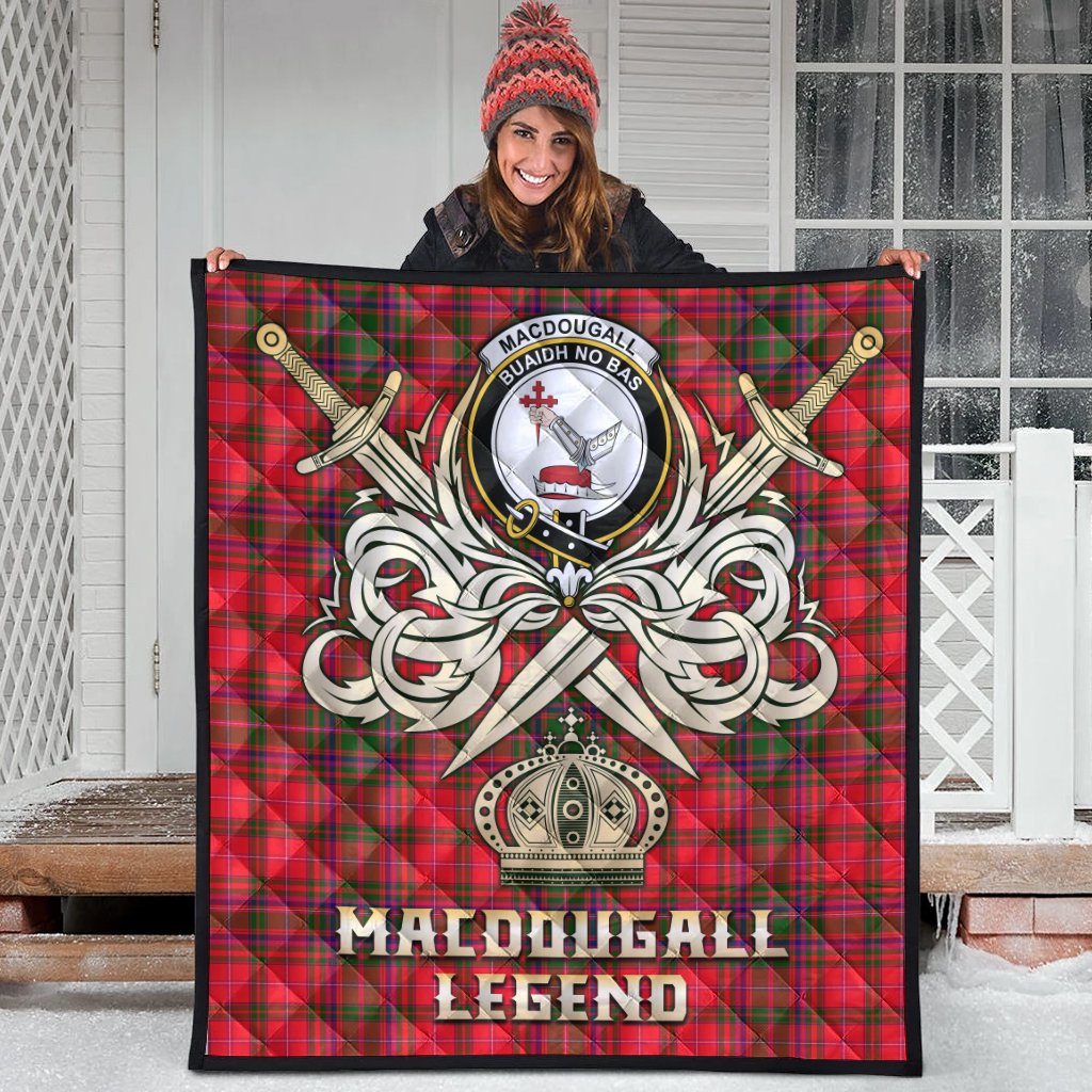MacDougall Modern Tartan Crest Legend Gold Royal Premium Quilt