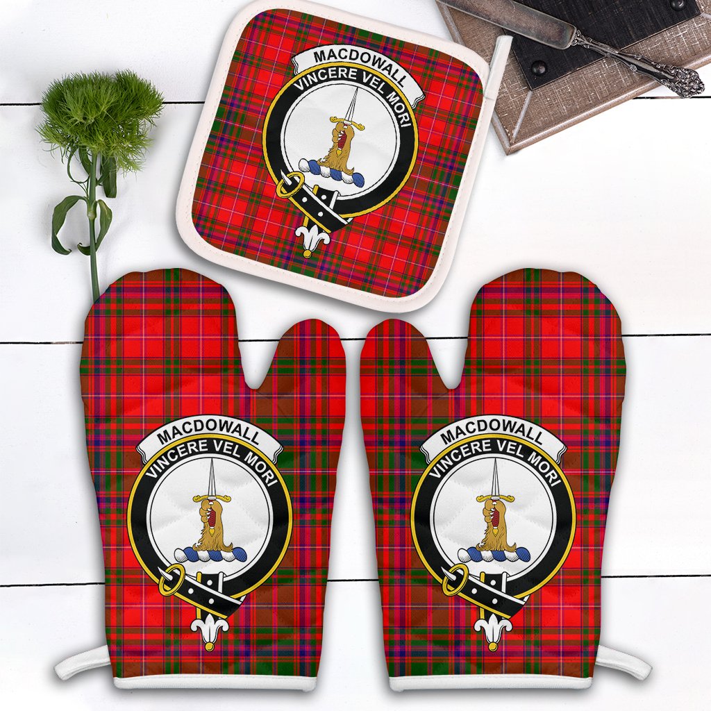 MacDowall Tartan Crest Oven Mitt And Pot Holder (2 Oven Mitts + 1 Pot Holder)