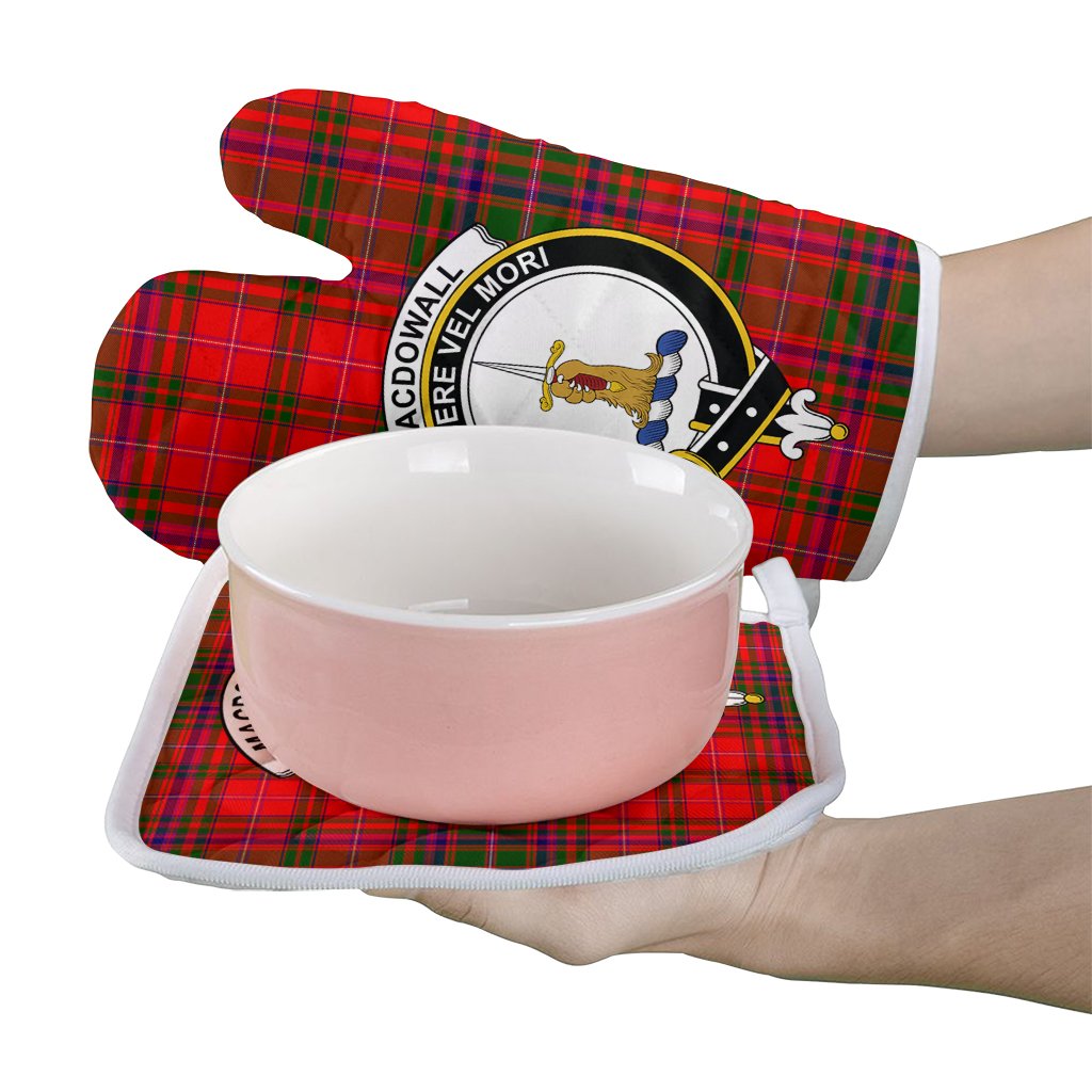 MacDowall Tartan Crest Oven Mitt And Pot Holder (2 Oven Mitts + 1 Pot Holder)