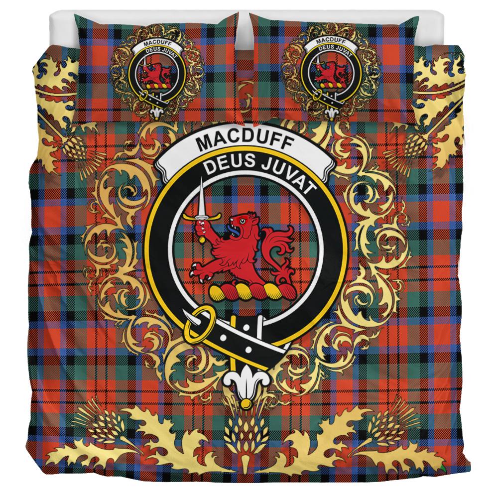 MacDuff Ancient Tartan Crest Bedding Set - Golden Thistle Style