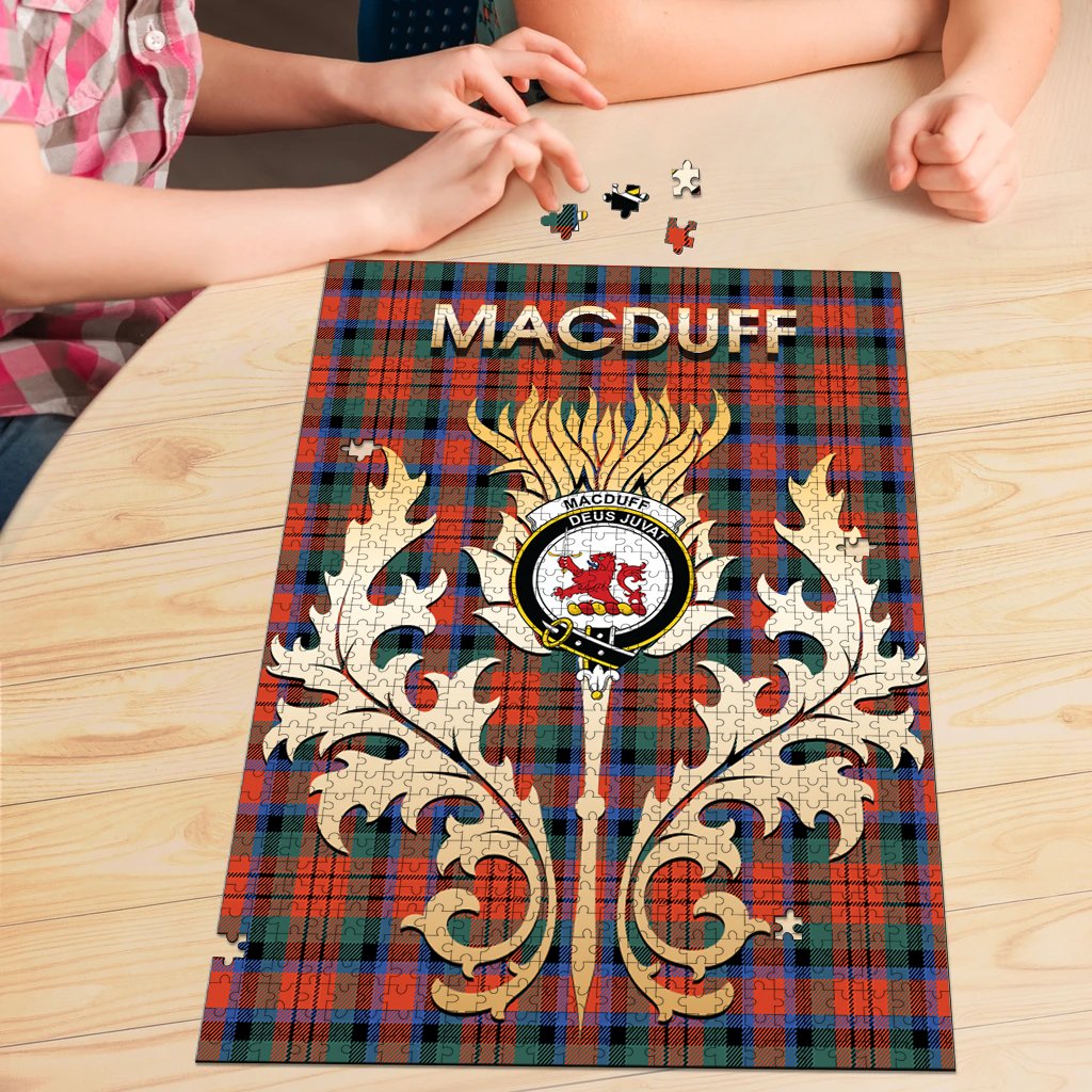 MacDuff Ancient Tartan Crest Thistle Jigsaw Puzzles