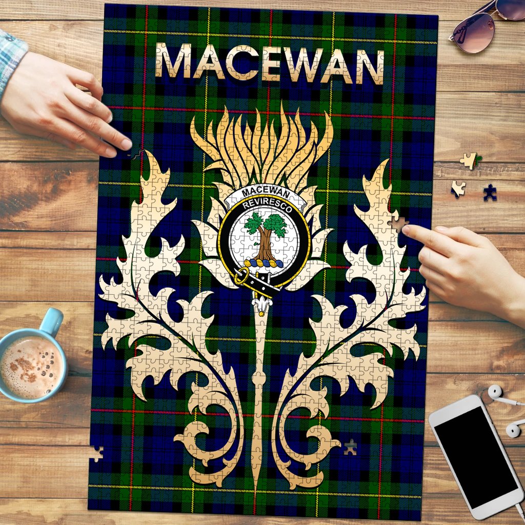 MacEwan Tartan Crest Thistle Jigsaw Puzzles