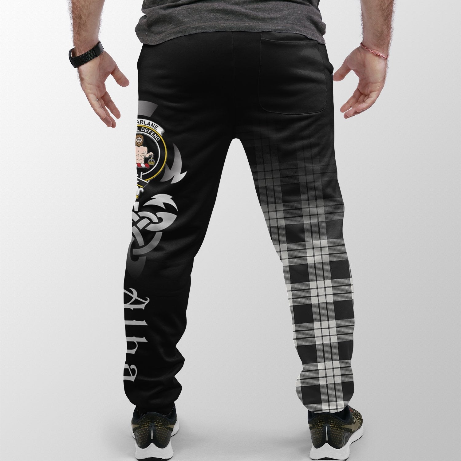 MacFarlane Black & White Ancient Tartan Crest Jogger Sweatpants - Alba Celtic Style