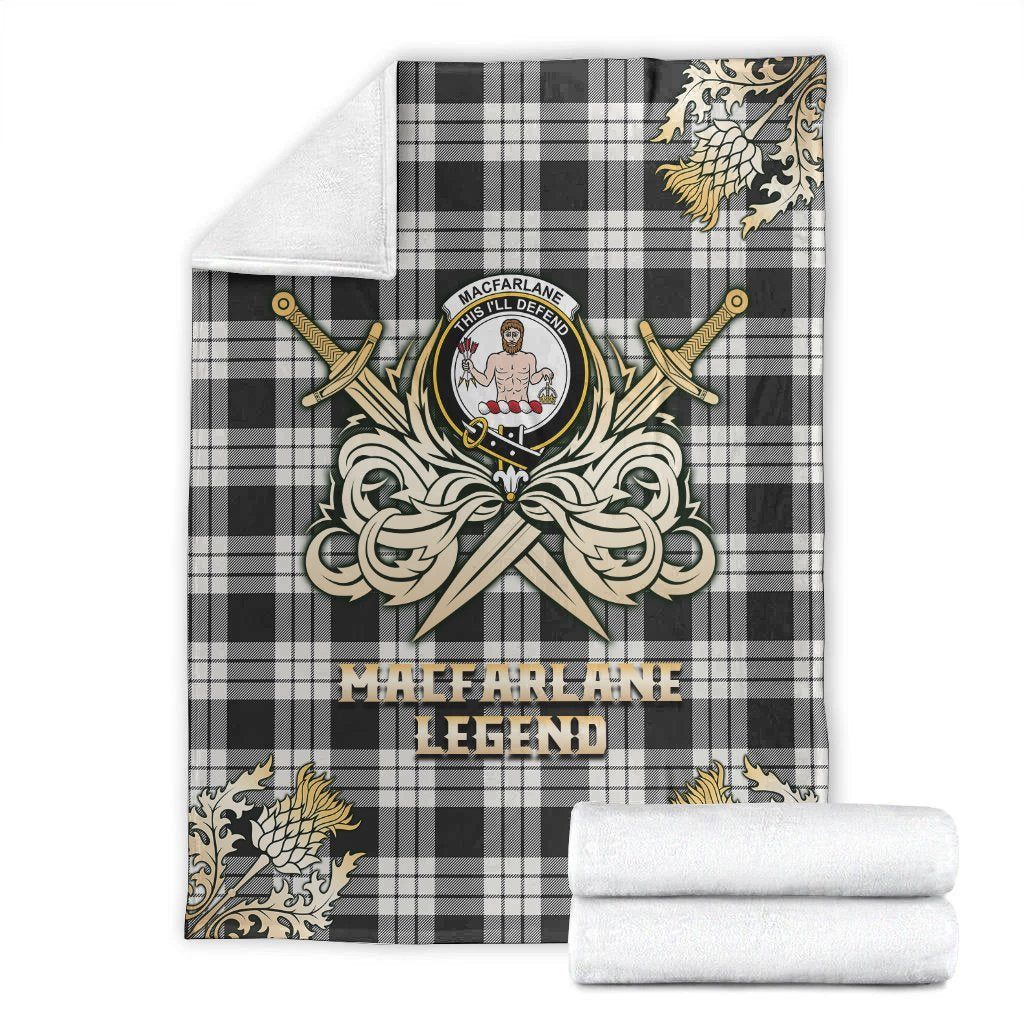 MacFarlane Black & White Ancient Tartan Gold Courage Symbol Blanket