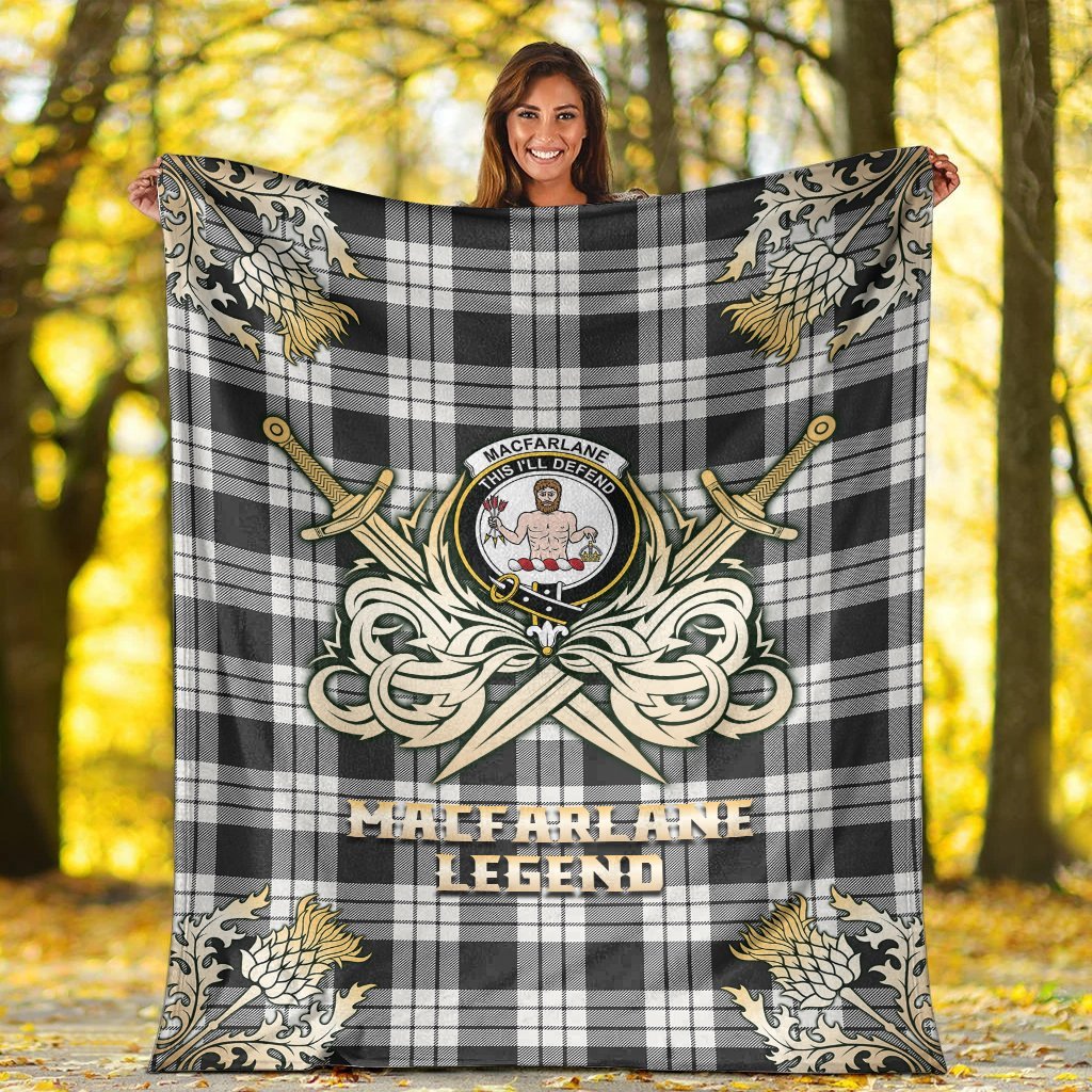MacFarlane Black & White Ancient Tartan Gold Courage Symbol Blanket