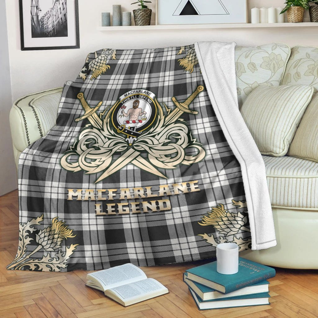 MacFarlane Black & White Ancient Tartan Gold Courage Symbol Blanket