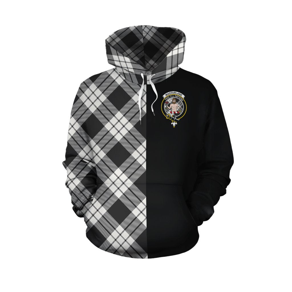MacFarlane Black _ White Ancient Tartan Hoodie Half of Me - Cross Style