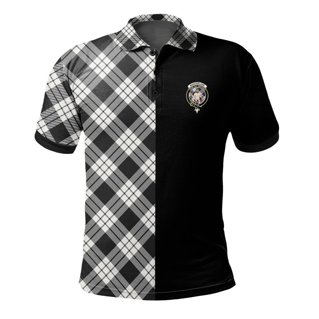 MacFarlane Black _ White Ancient Tartan Polo Shirt Half of Me - Cross Style