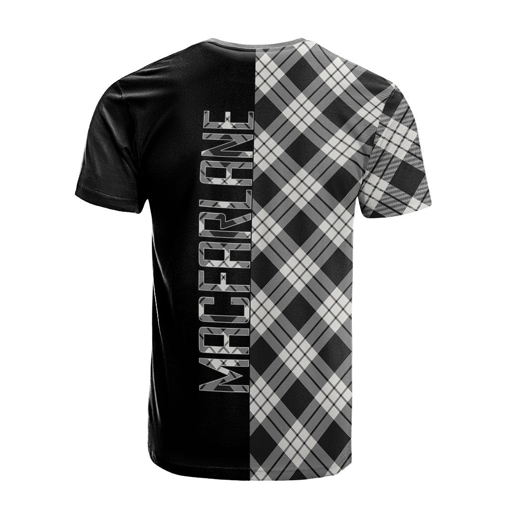MacFarlane Black _ White Ancient Tartan T-Shirt Half of Me - Cross Style