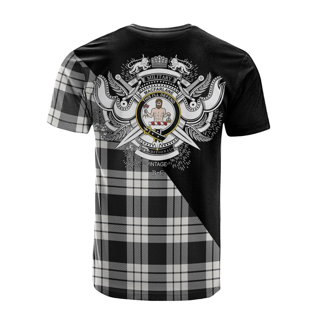 MacFarlane Black - White Ancient Tartan - Military T-Shirt