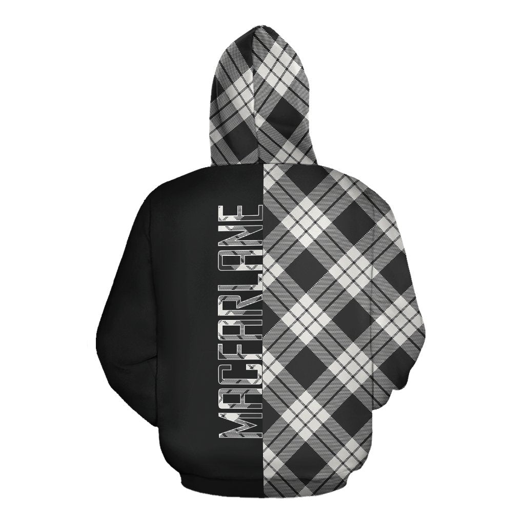 MacFarlane Black _ White Ancient Tartan Hoodie Half of Me - Cross Style
