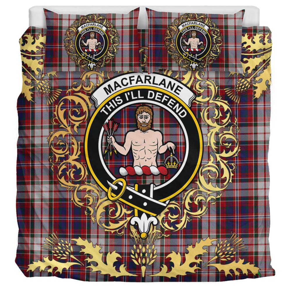 MacFarlane Dress Tartan Crest Bedding Set - Golden Thistle Style