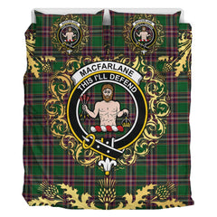 MacFarlane Hunting Tartan Crest Bedding Set - Golden Thistle Style