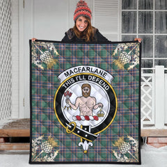 MacFarlane Hunting Ancient Tartan Crest Premium Quilt - Gold Thistle Style