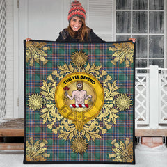 MacFarlane Hunting Ancient Tartan Crest Premium Quilt - Gold Thistle Style