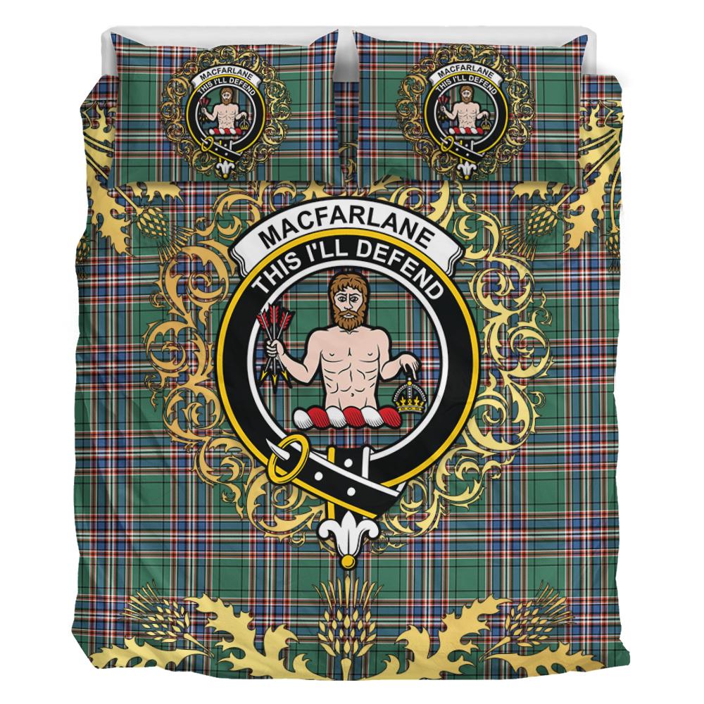 MacFarlane Hunting Ancient Tartan Crest Bedding Set - Golden Thistle Style