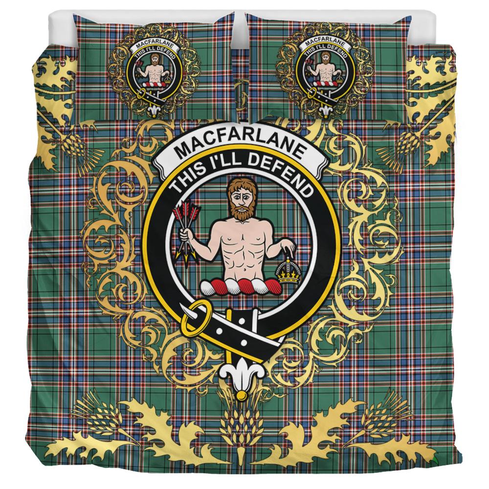 MacFarlane Hunting Ancient Tartan Crest Bedding Set - Golden Thistle Style
