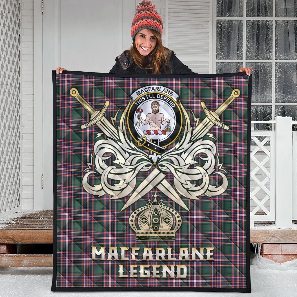 MacFarlane Hunting Modern Tartan Crest Legend Gold Royal Premium Quilt