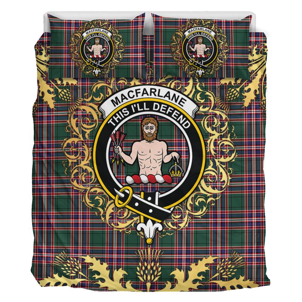 MacFarlane Hunting Modern Tartan Crest Bedding Set - Golden Thistle Style