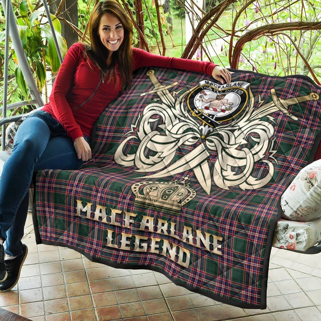 MacFarlane Hunting Modern Tartan Crest Legend Gold Royal Premium Quilt