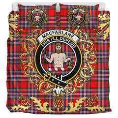 MacFarlane Modern Tartan Crest Bedding Set - Golden Thistle Style