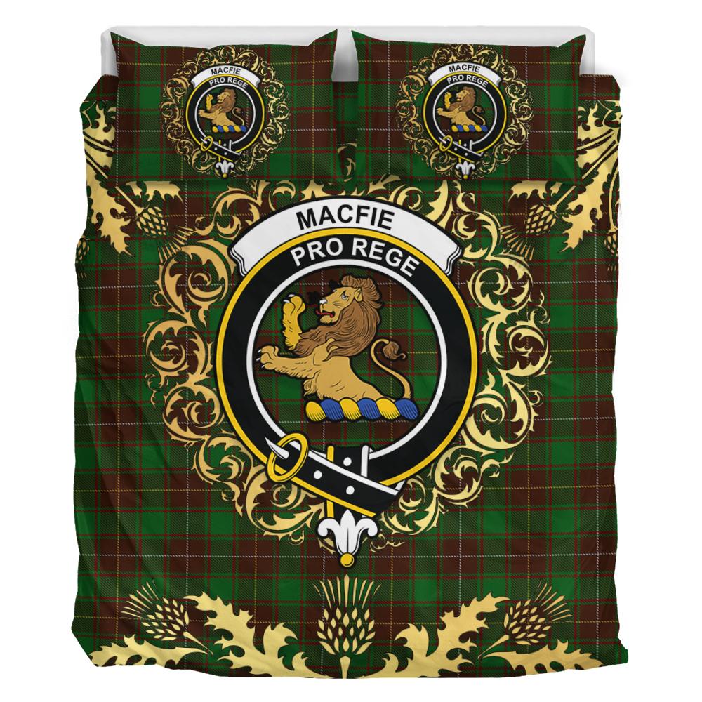 MacFie Hunting Tartan Crest Bedding Set - Golden Thistle Style