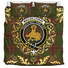 MacGillivray Hunting Tartan Crest Bedding Set - Golden Thistle Style