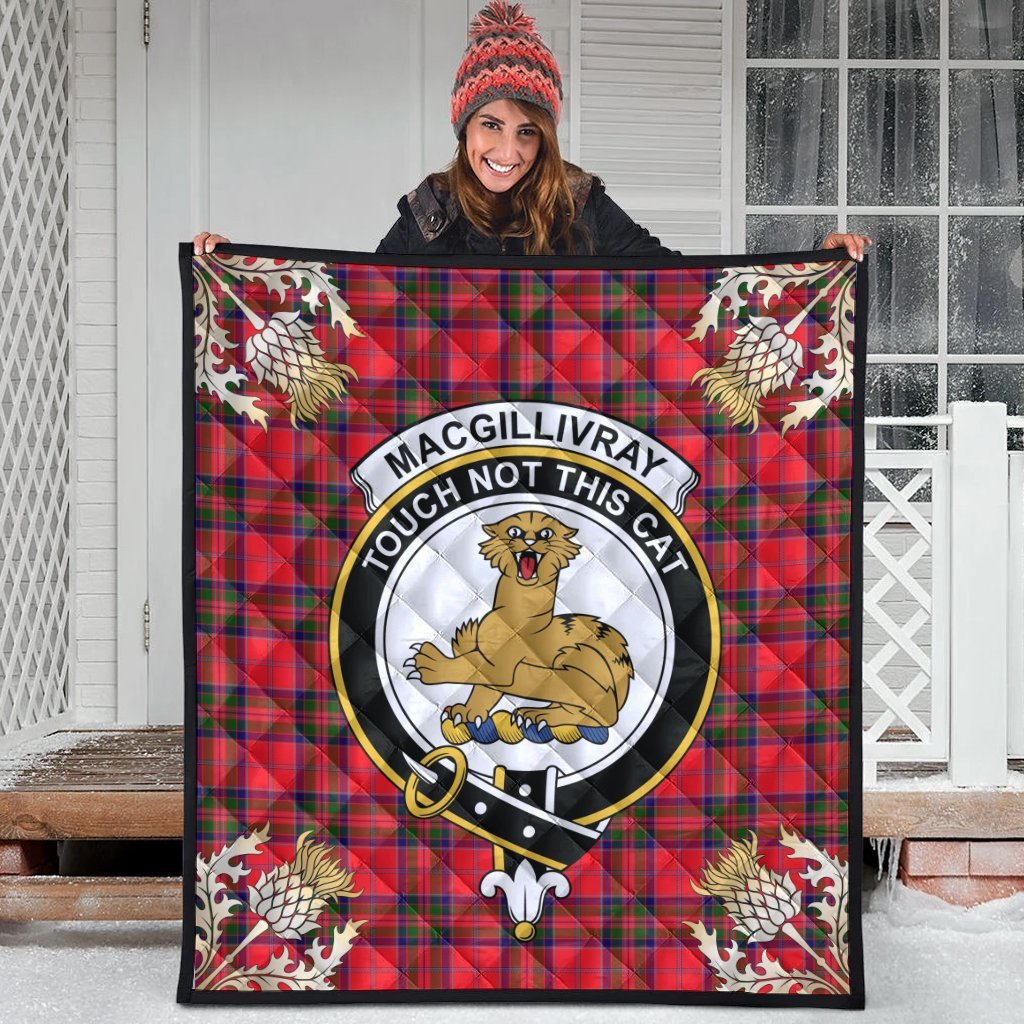 MacGillivray Modern Tartan Crest Premium Quilt - Gold Thistle Style