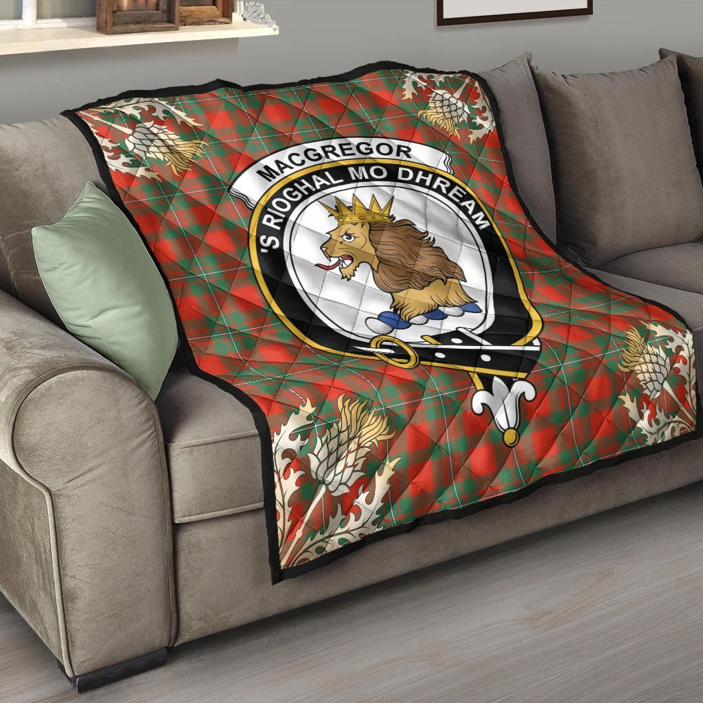 MacGregor Ancient Tartan Crest Premium Quilt - Gold Thistle Style