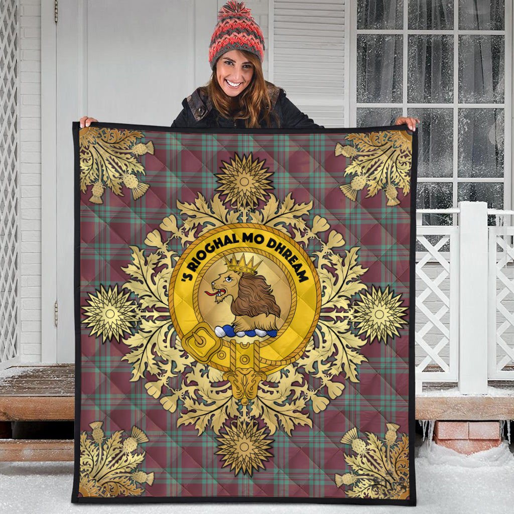 MacGregor Hunting Ancient Tartan Crest Premium Quilt - Gold Thistle Style