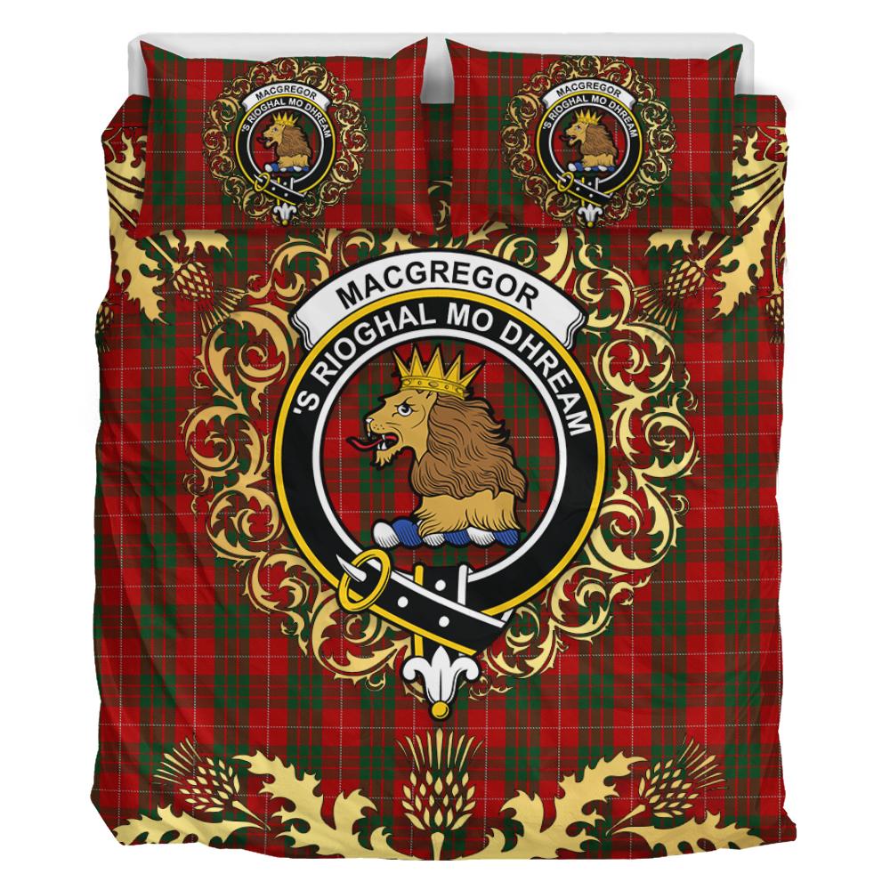 MacGregor of Balquhidder Tartan Crest Bedding Set - Golden Thistle Style