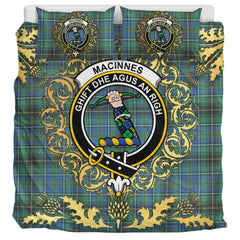 MacInnes Ancient Tartan Crest Bedding Set - Golden Thistle Style