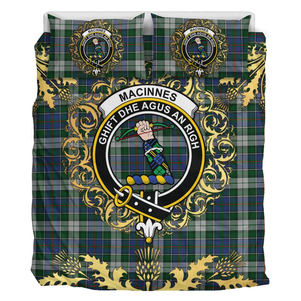 MacInnes Dress Tartan Crest Bedding Set - Golden Thistle Style