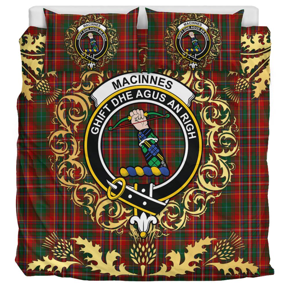MacInnes Hastie Tartan Crest Bedding Set - Golden Thistle Style