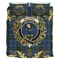 MacInnes Modern Tartan Crest Bedding Set - Golden Thistle Style