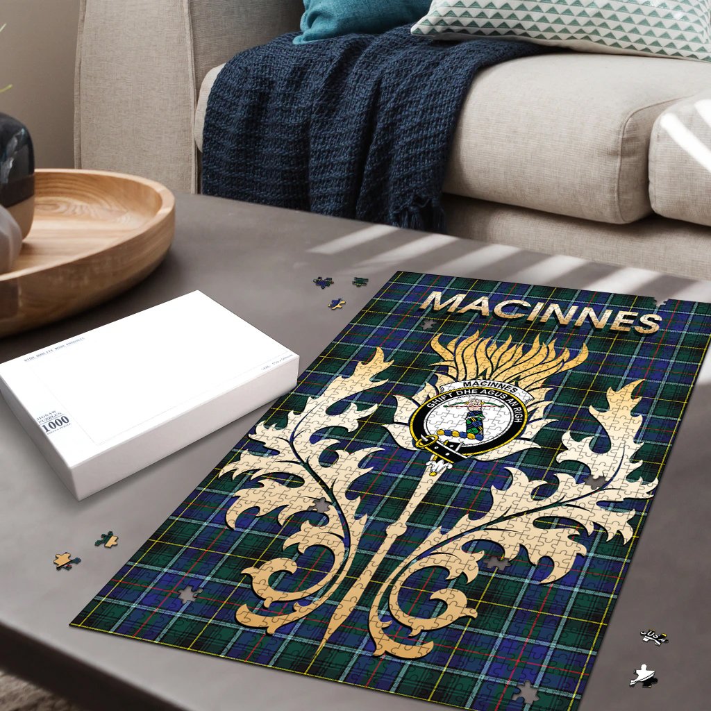 MacInnes Modern Tartan Crest Thistle Jigsaw Puzzles