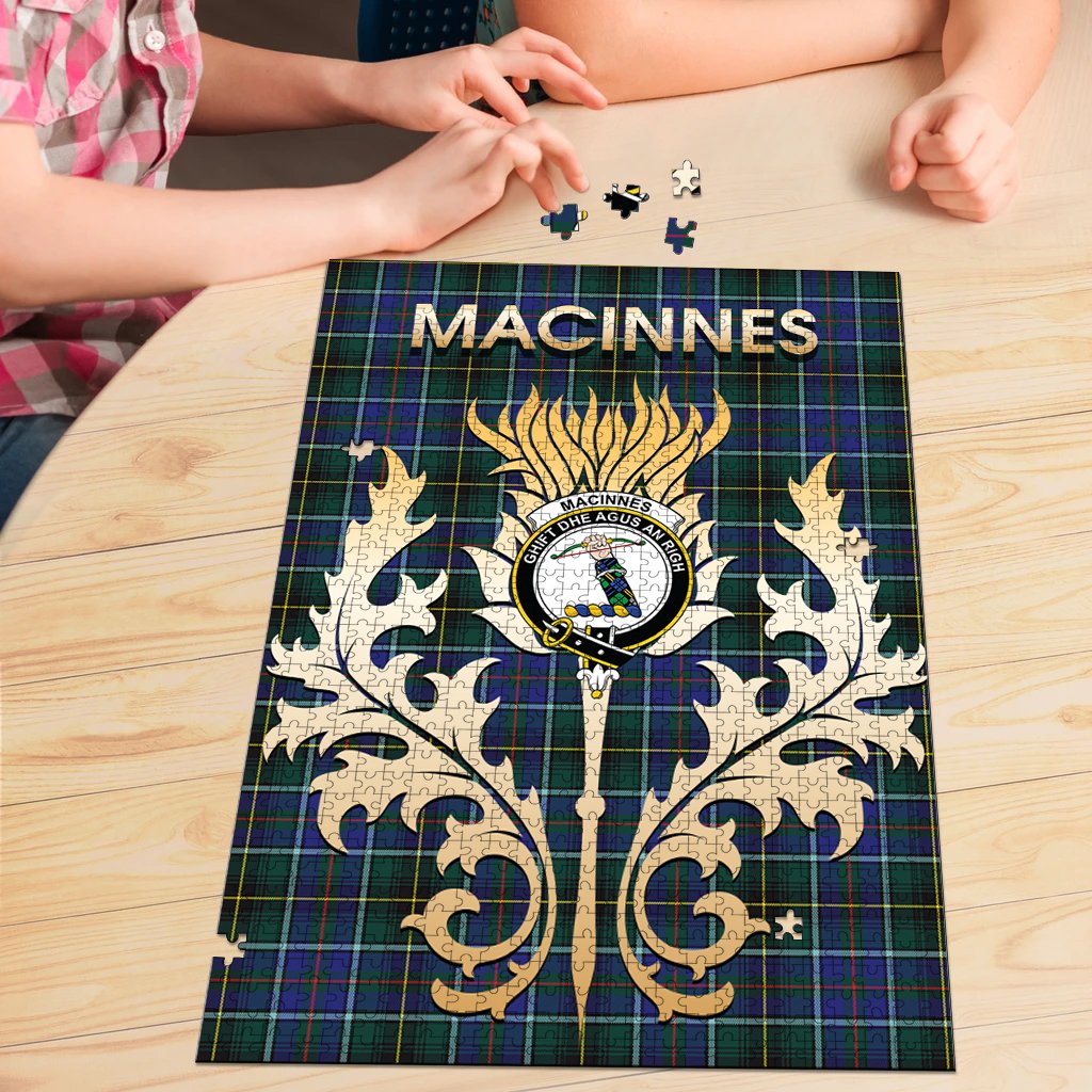 MacInnes Modern Tartan Crest Thistle Jigsaw Puzzles