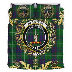 MacIntyre Hunting Tartan Crest Bedding Set - Golden Thistle Style