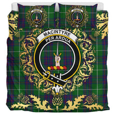 MacIntyre Hunting Tartan Crest Bedding Set - Golden Thistle Style