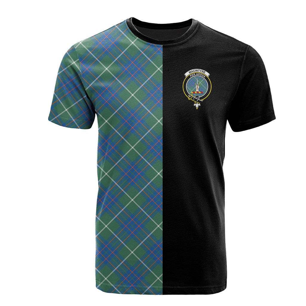 MacIntyre Hunting Ancient Tartan T-Shirt Half of Me - Cross Style
