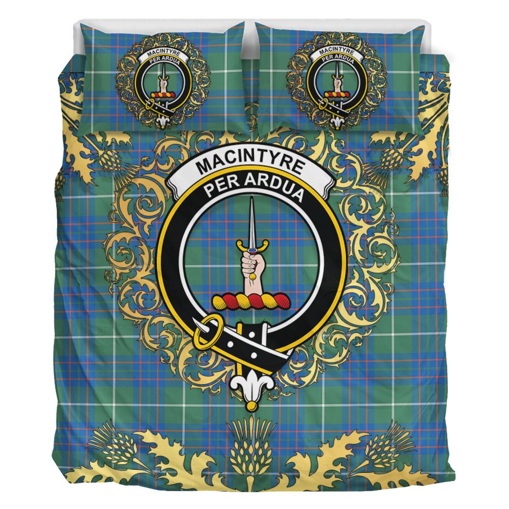 MacIntyre Hunting Ancient Tartan Crest Bedding Set - Golden Thistle Style