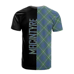 MacIntyre Hunting Ancient Tartan T-Shirt Half of Me - Cross Style