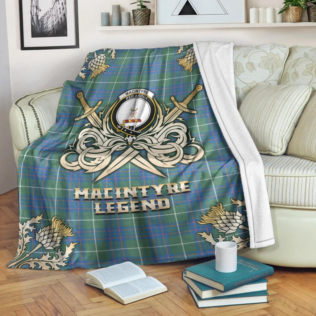 MacIntyre Hunting Ancient Tartan Gold Courage Symbol Blanket