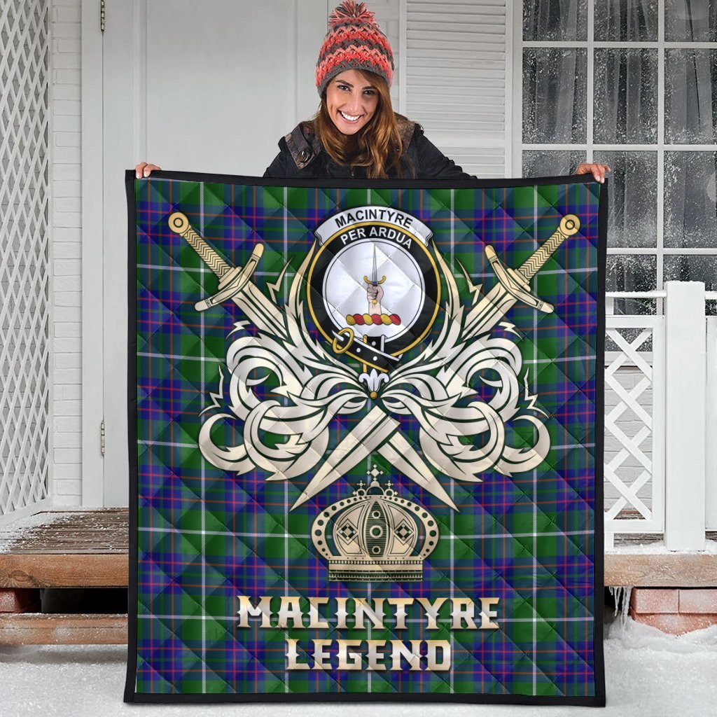 MacIntyre Hunting Modern Tartan Crest Legend Gold Royal Premium Quilt