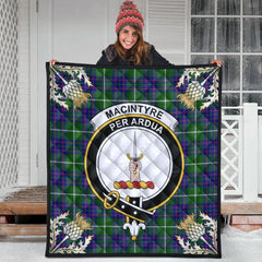 MacIntyre Hunting Modern Tartan Crest Premium Quilt - Gold Thistle Style