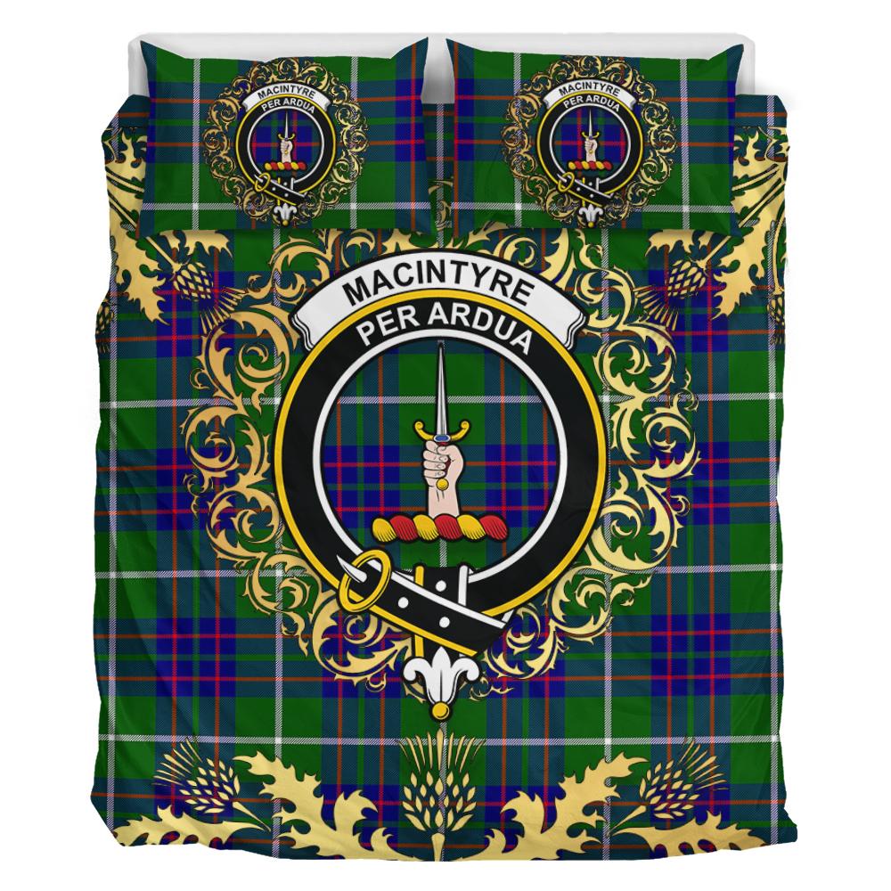 MacIntyre Hunting Modern Tartan Crest Bedding Set - Golden Thistle Style