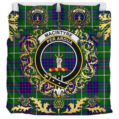 MacIntyre Hunting Modern Tartan Crest Bedding Set - Golden Thistle Style